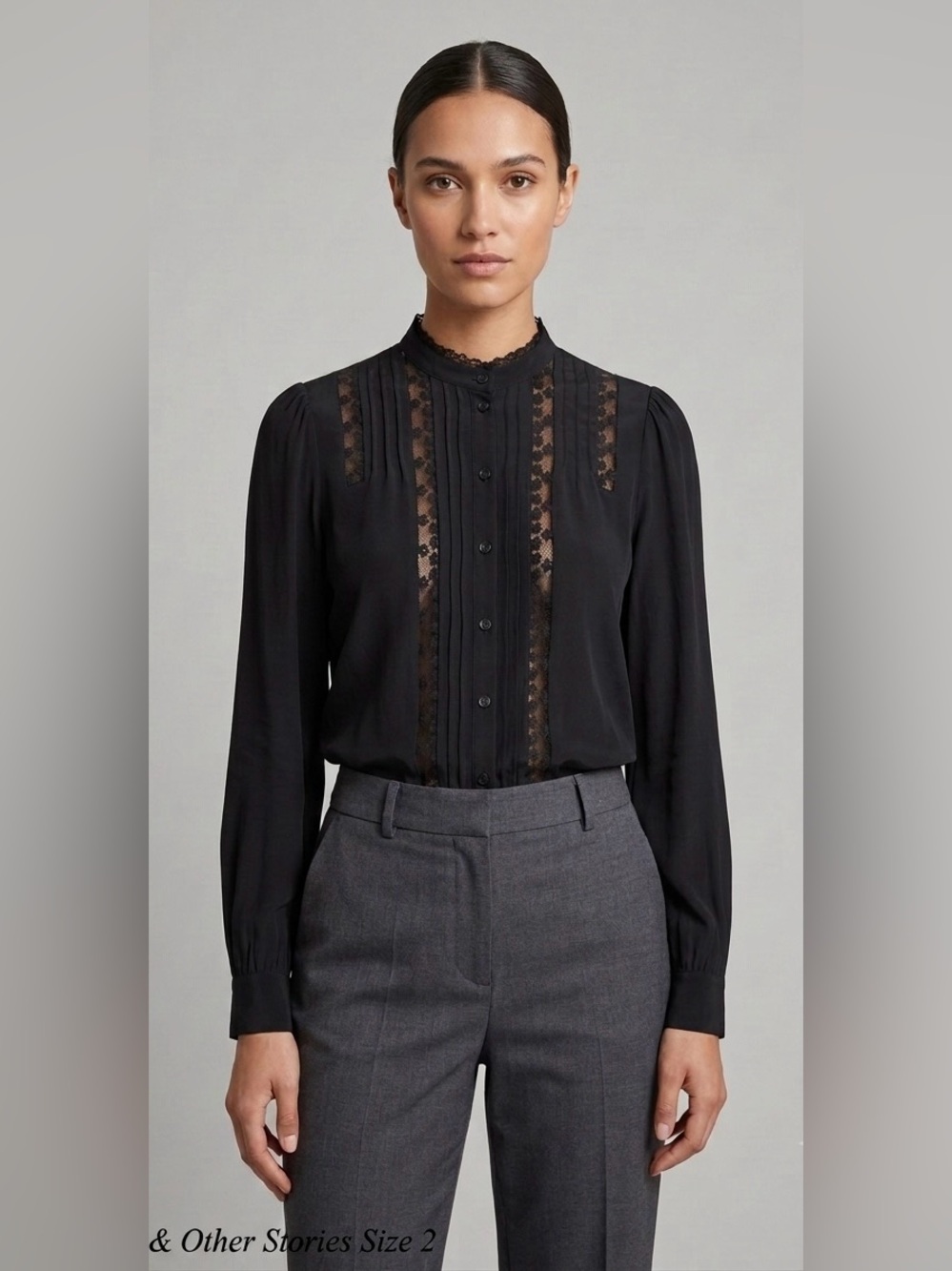 Revolve |‎ & Other Stories Black Lace Inlay Pintuck Blouse - Size 2